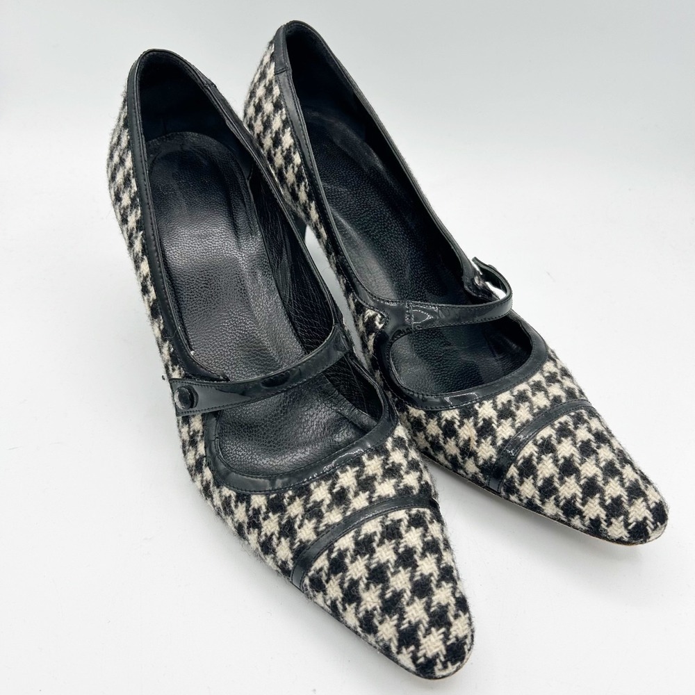Y2K Coach Black Houndstooth Heels Maryjane Strap Women's